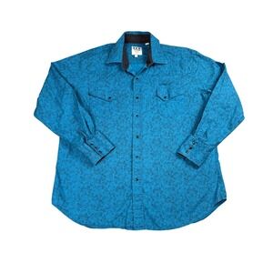 Ely Cattleman Western Snap Shirt Men's XL Turquoise Paisley Cowboy Rockabilly